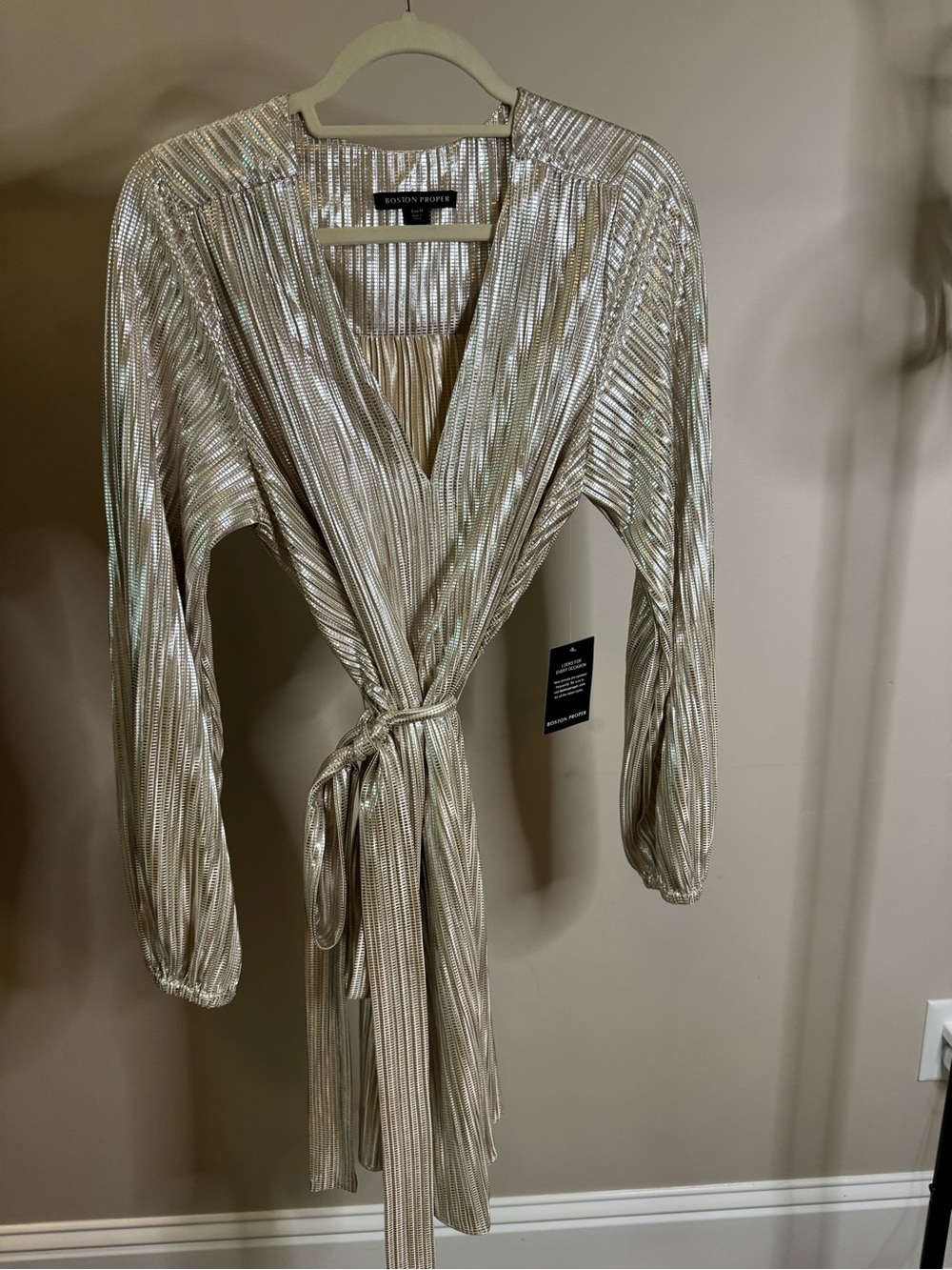 Boston Proper Metallic Wrap Jacket in Silver
